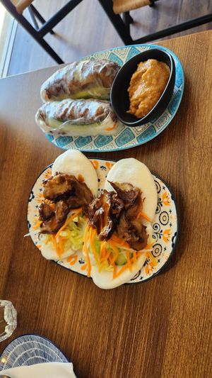 Vegan Duck rice paper rolls and bao at Vietfood Springwood in Springwood