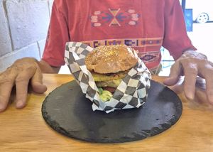 Tasty burger at Rebel's Diner in Cuernavaca