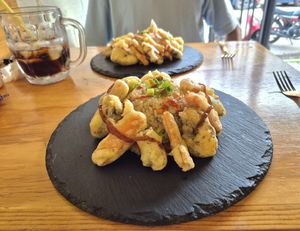 Yakimeshi with tempura at Rebel's Diner in Cuernavaca