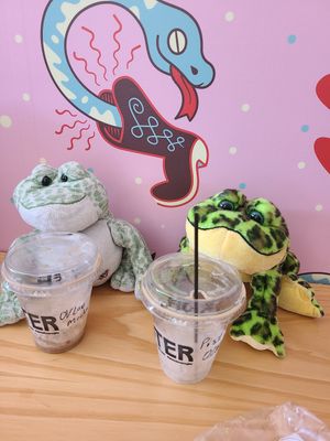 iced oat lavendar mocha and pistachio cortado (demolished) at Six Shooter Coffee in Cleveland
