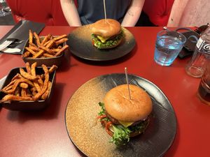 Two vegan burgers with sweet potato friess  at BURGASM - Born Hungry in Bodo
