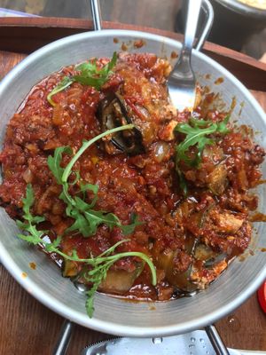 This is there eggplant dish. It’s absolutely delicious but very spicy! It has no spice warning on the menu. I couldn’t eat it for how spicy it was and requested a box for it. at Dialogue Chair - 대황의장 in Daegu