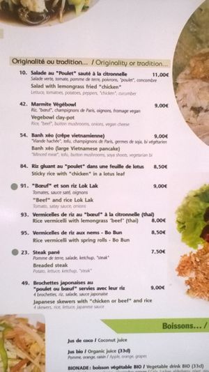menu at Vegebowl in Paris