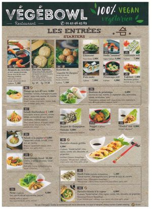 New menu, page 1 (August 2023). at Vegebowl in Paris