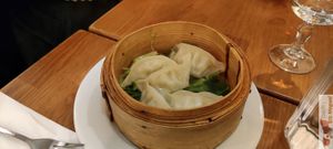 Steaming chines dumplings at Vegebowl in Paris