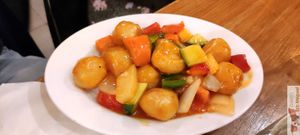 Sweet and sour tofu or "Pork" at Vegebowl in Paris