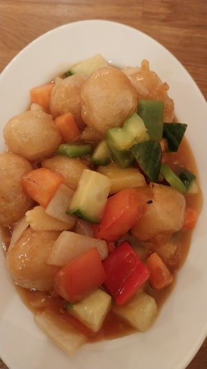 Sweet and sour "pork" at Vegebowl in Paris