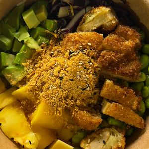 Poke Bowl with vegan fried pork cutlet at Vegebowl in Paris