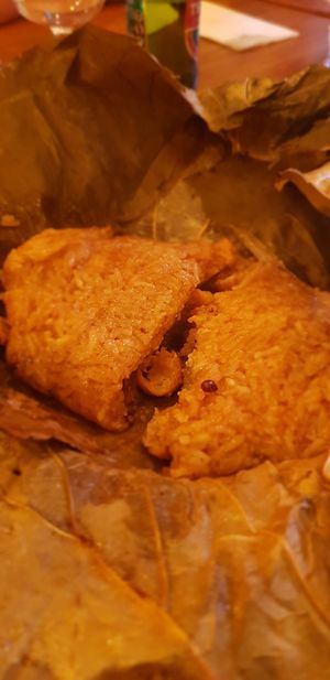 Lotus leaf rice with "meat" at Vegebowl in Paris