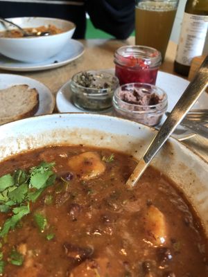 Szeszamadi – georgian bean soup + vegan spreads (Lobio, tapenade, pickled cabbage)  at Babette in Gdansk
