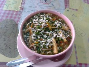 Veg thukpa at Bishnu Trackkers Cafe in Dharamshala