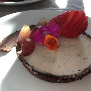 Coconut and cacao pie at Quinoa in Las Condes