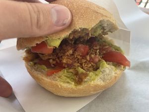 Bagel (avocado cream, roasted onions, tomatos)  at Bon Bonheur in Rhodes