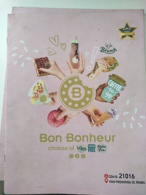 Pricelist cover at Bon Bonheur in Rhodes
