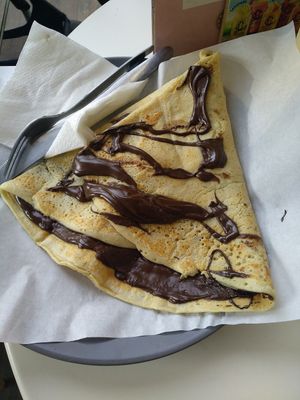Vegan crepe with lactose free dough and bitter chocolate at Bon Bonheur in Rhodes