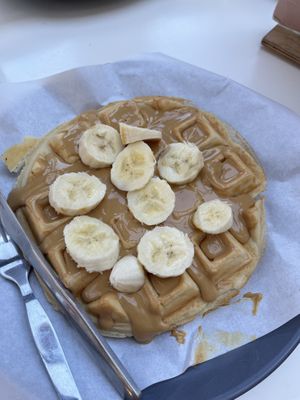 Waffles with banana and peanut butter   at Bon Bonheur in Rhodes