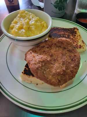 Chikn Biscuit with a side of grits at the HOOT in Columbia