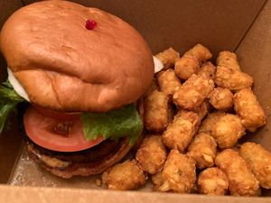 "Burger Bob" with tater tots to go at the HOOT in Columbia
