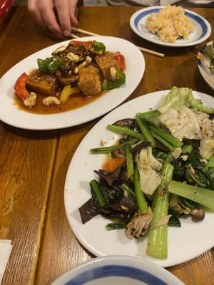 Sweet and sour cashew tofu and garlic veg  at Viet Nam Ao BaBa in Hiroshima