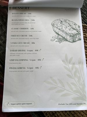 Dessert Menu, Sept. 7, 2024  at Munduk Farm House in Munduk