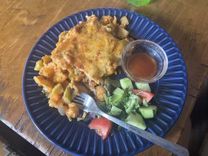 Vegan moussaka was delicious!  at Chalet Yanitza in Bansko