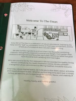 Menu ethos  at The Daun in Bandar Seri Begawan