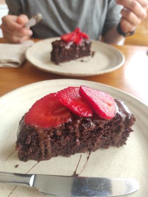Chocolate cake at Sol Cozinha Vegetariana in Portimao