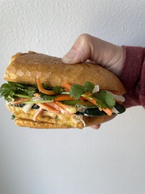 1/2 of the Fried Onion Tofu Banh Mi  at Portland Cà Phê in Portland