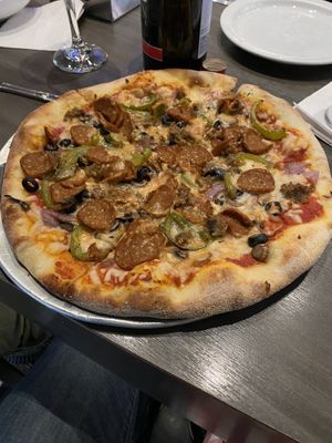 Vegan supreme pizza at Slice of Vegas Pizza in Las Vegas