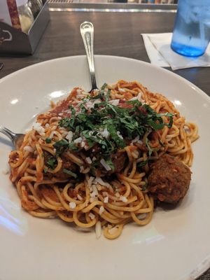 Spaghetti and meatballs at Slice of Vegas Pizza in Las Vegas
