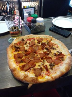 Non meat lovers pizza at Slice of Vegas Pizza in Las Vegas