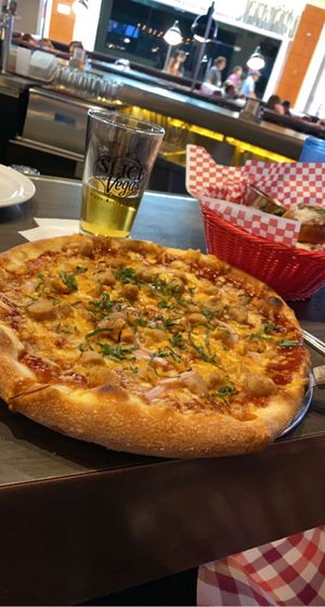 Vegan BBQ Chicken Pizza.  at Slice of Vegas Pizza in Las Vegas