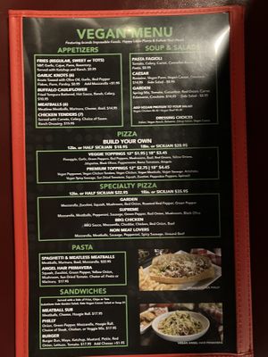 Large vegan menu.  at Slice of Vegas Pizza in Las Vegas