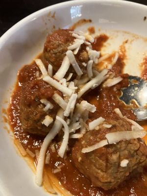Half-eaten plate of meatless meatballs.  So good!   at Slice of Vegas Pizza in Las Vegas