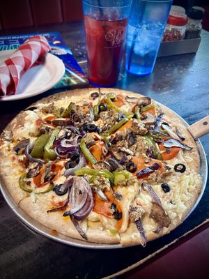 Gluten free vegan pizza! 
Pure perfection! 5 stars!   at Slice of Vegas Pizza in Las Vegas