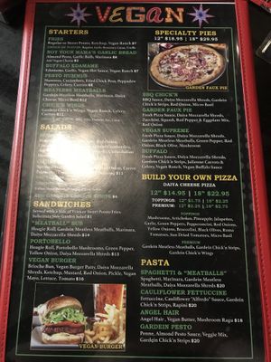 Vegan menu at Slice of Vegas Pizza in Las Vegas