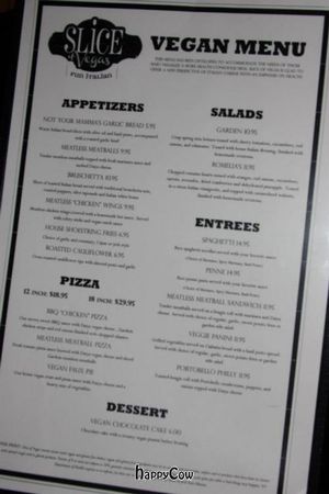 Vegan menu at Slice of Vegas Pizza in Las Vegas
