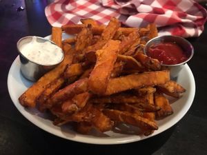 Sweet Potato Fries with Vegan Ranch & Ketchup  at Slice of Vegas Pizza in Las Vegas