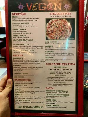 Vegan Menu on the back at Slice of Vegas Pizza in Las Vegas