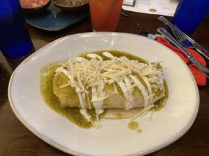 Vegan burrito with mixed veggies and green sauce at Hussong's Cantina - Mandalay Bay Shoppes in Las Vegas
