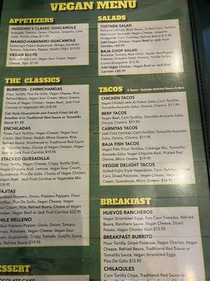 Large vegan menu.  at Hussong's Cantina - Mandalay Bay Shoppes in Las Vegas