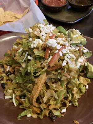 Huge tostada salad with Gardein “chicken.”  at Hussong's Cantina - Mandalay Bay Shoppes in Las Vegas