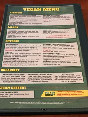 Vegan Menu at Hussong's Cantina - Mandalay Bay Shoppes in Las Vegas