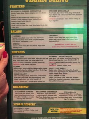 Vegan Menu at Hussong's Cantina - Mandalay Bay Shoppes in Las Vegas