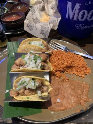 Vegan Tacos with rice and beans!  at Hussong's Cantina - Mandalay Bay Shoppes in Las Vegas