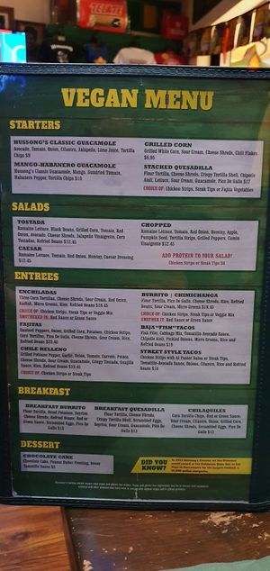 Menu at Hussong's Cantina - Mandalay Bay Shoppes in Las Vegas