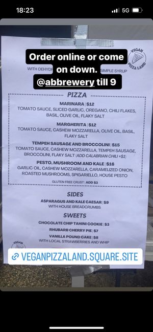 Menu (always changing)  at Vegan Pizza Land in Easthampton