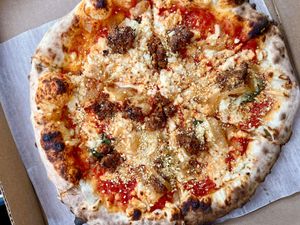 Vegan Meatball Pizza  at Vegan Pizza Land in Easthampton