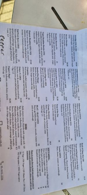 Menu as at 3 August 2025 at Pepper in Flemington