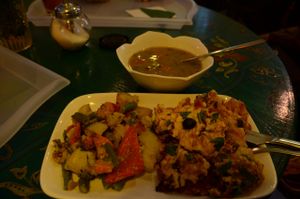 Roasted veggies, Lasagna, Soup at Samadeva in St Petersburg